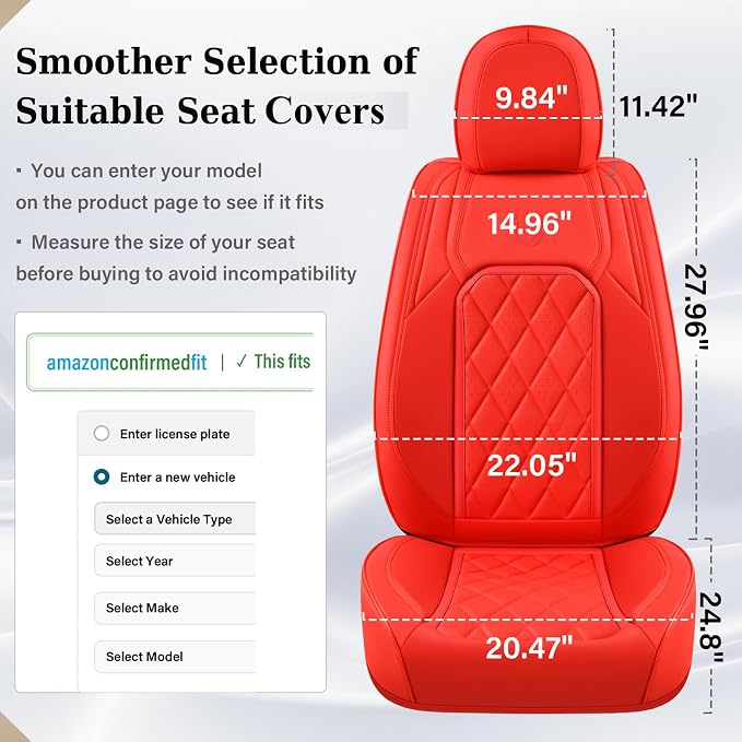 Coverado Leather Seat Covers, Car Seat Cover Front Seats, Waterproof Seat Covers, Luxury Faux Leather Car Seat Protectors, Red Car Seat Cover, Automotive Seat Covers Universal Fit for Most Cars