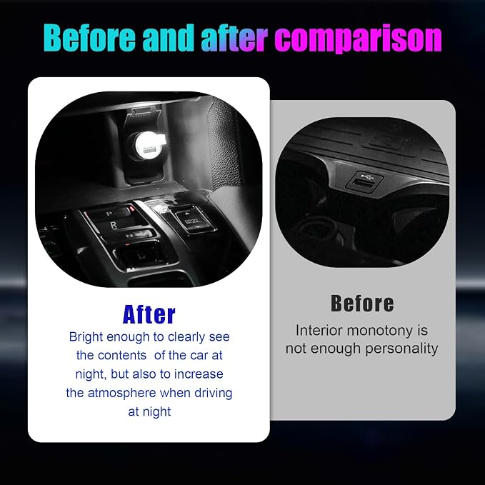4 PCS USB LED Car Interior Atmosphere Lamp, Portable Mini LED Night Light, Plug-in USB Interface Trunk Ambient Lighting Kit, Universal Interior Car Accessories (White)