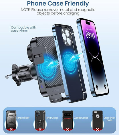 Wireless Car Charger, MOKPR 15W Fast Charging Auto-Clamping Car Mount Universal Hands-Free Car Charger Mount for Dash Windshield Air Vent Compatible with iPhone 15/14/13/12, Samsung S23/S22/S21 Black