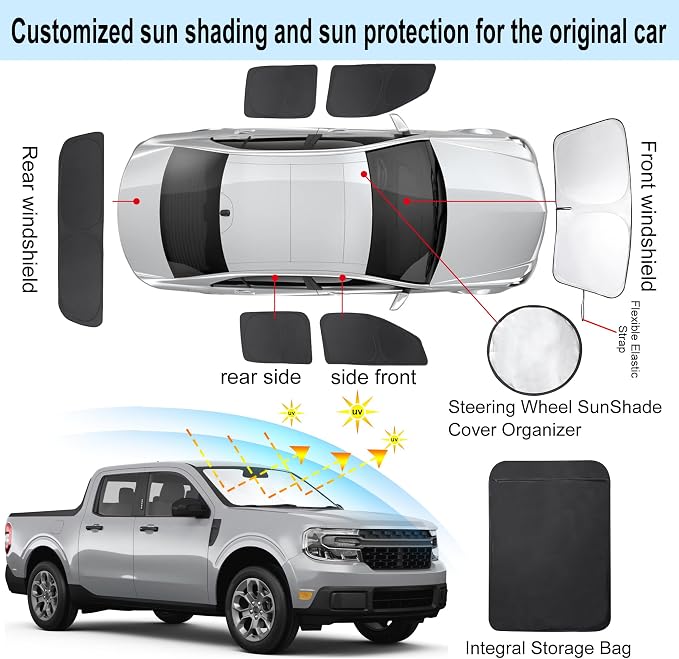 TINGLU Window Shades for Ford Maverick 2022-2025 2026 Accessories Car Side Full Windows Rear Triangular Windshield Sun Shade Sun UV Rays & Privacy Protection for Camping 6PCS