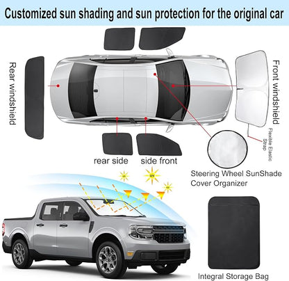 TINGLU Window Shades for Ford Maverick 2022-2025 2026 Accessories Car Side Full Windows Rear Triangular Windshield Sun Shade Sun UV Rays & Privacy Protection for Camping 6PCS