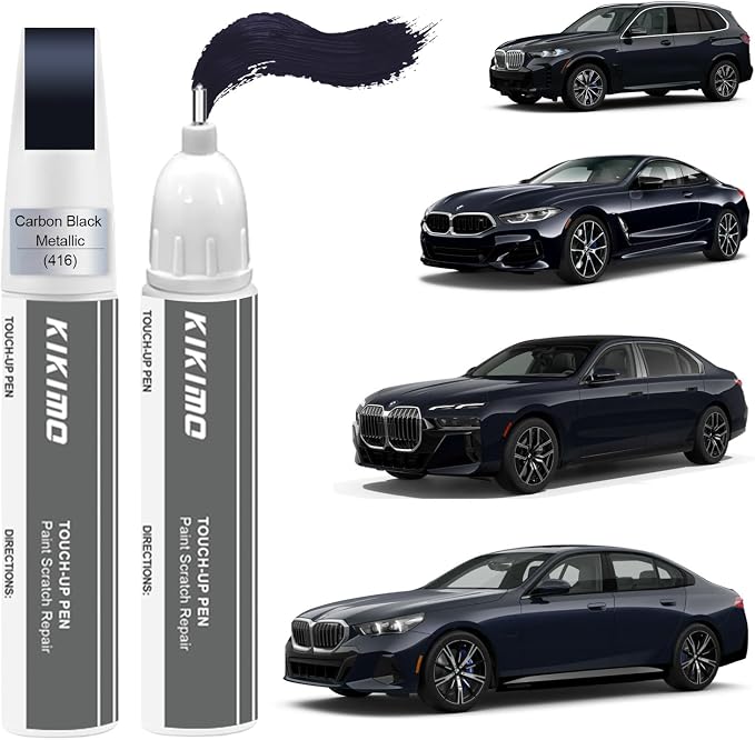 KIKIMO for BMW Touch Up Paint(Carbon Black Metallic(416)), Car Paint Repair Kit for BMW, 2 In 1 Scratches Repair with Pen Tip and Brush, Color-Matched for Quick & Easy Fix