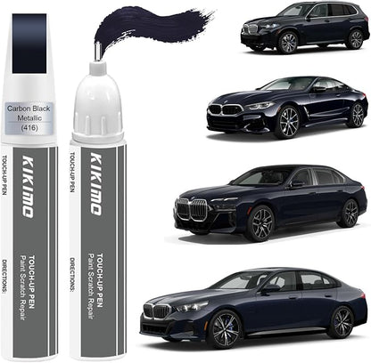 KIKIMO for BMW Touch Up Paint(Carbon Black Metallic(416)), Car Paint Repair Kit for BMW, 2 In 1 Scratches Repair with Pen Tip and Brush, Color-Matched for Quick & Easy Fix
