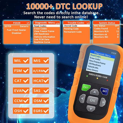 V119 OBD2 Scanner Code Reader, Check Engine Light Diagnostic Tool, Car Voltage Tester for Vehicles Since 1996