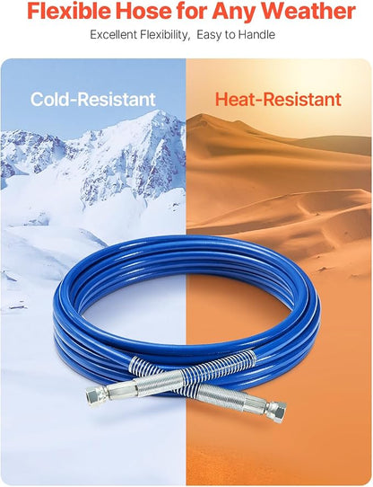 VEVOR 25ft Airless Paint Sprayer Hose, 1/4 in Universal Airless Paint Spray Hose, 4350 PSI High Pressure Flexible Airless Sprayer Hose, Multi-Layer Reinforced Steel Wire Braid Hose for Paint Sprayer