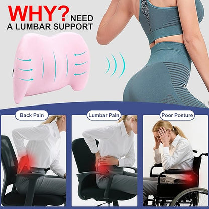 BYMECOST Lumbar Support Pillow for Car, Memory Foam Car Seat Back Support Pillow for Driving, Back Cushion with Strap for Pain Relief, Ergonomic Back Cushion for Office Chair, Wheelchair (Pink)