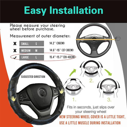 PINCTROT Large Size Steering Wheel Cover Great Grip with 3D Honeycomb Anti-Slip Design, 15.5-15.75 Inch (Blue)