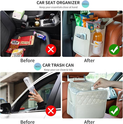 FrgKbTm 2Pack Car Seat Back Hanging Bag Car Document Holder Multi-Pocket Bottle Bag Storage Box Organizer Travel Tidy Pouch Pocket Kids Beige