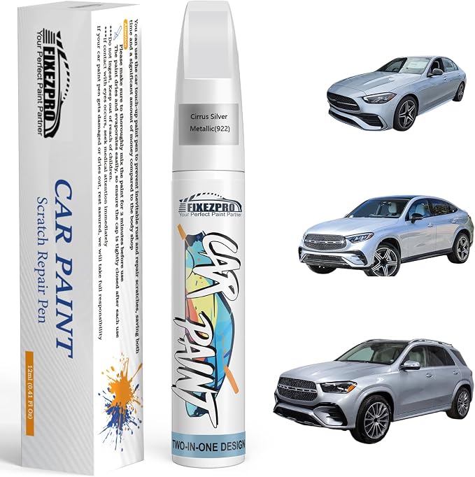 922 Cirrus Silver Metallic Car Touch Up Paint for Mercedes-Benz, Color Match Auto Paint Repair Pen,Professional Car Scratch Repair Remover Pen Quick & Easy to Use