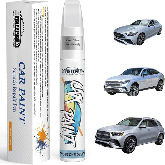 922 Cirrus Silver Metallic Car Touch Up Paint for Mercedes-Benz, Color Match Auto Paint Repair Pen,Professional Car Scratch Repair Remover Pen Quick & Easy to Use