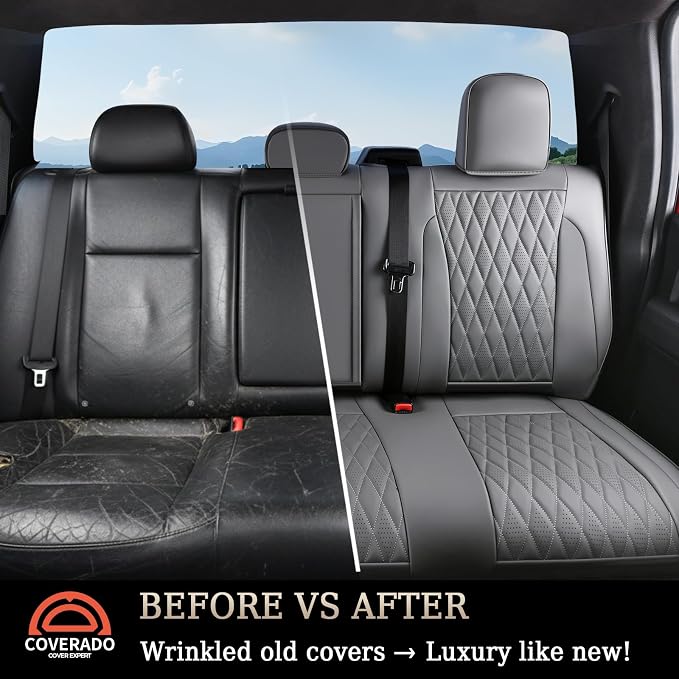 Coverado Leather Rear Seat Covers Fit for Ford F150 F250 F350 F450, Waterproof Ford Truck Rear Seat Covers Fit for 2015-2026 F150 & 2017-2026 F250 F350 F450 (Gray)