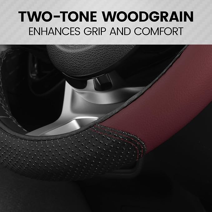 BDK Steering Wheel Cover -SootheGrip MassageTouch - Comfort Massage Grip - Protection and Control- Black & Burgundy