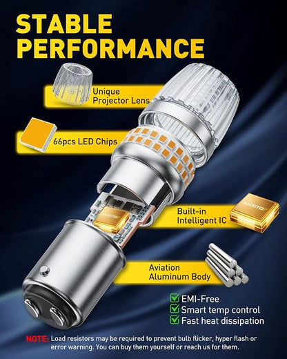 AUXITO Latest 1157 LED Bulbs Amber Yellow Turn Signal Lights, 700% Brighter 2057 2357 7528 BAY15D LED Bulbs with Projector for Turn Signal Parking Tail Brake Blinker DRL Marker Lights, Pack of 2