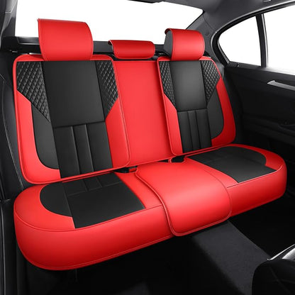 Car Seat Covers Full Set - Universal Seat Covers for Cars SUV Truck – Faux Leather Automotive Seat Covers, Breathable & Waterproof Front and Rear Seat Protectors, Fit for Most Cars-Redblack
