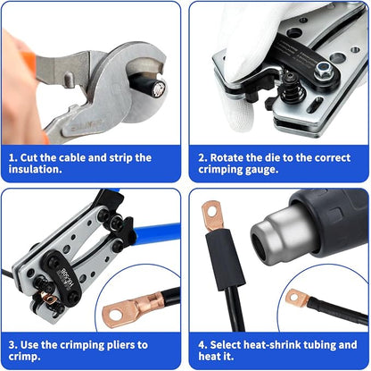 Sanuke Battery Cable Lug Crimping Tool for AWG 8 6 4 2 1/0 Heavy Duty Copper Wire Lugs, Electrical Wire Crimper