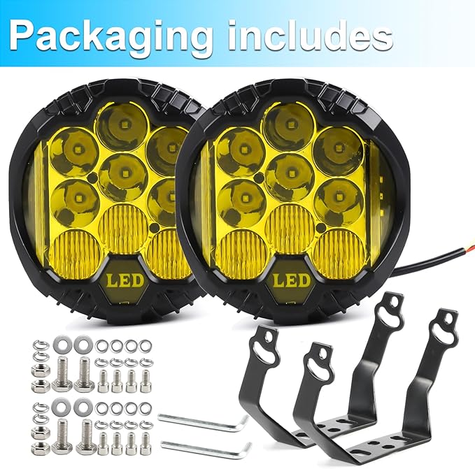 LIGBT 2PCS 5 Inch Amber Yellow Round LED Offroad Light with DRL 90W LED Light Pods 270° Wide Range Super Bright Side Shooter for Pickup Truck ATV UTV SUV