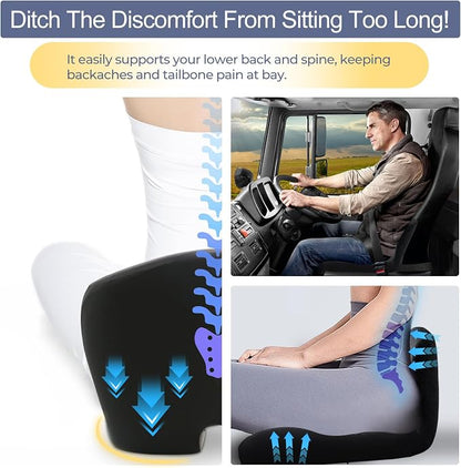 Car Seat Cushion, Memory Foam Driving Cushion with Adjustable Strap, Ergonomic Pad for Car & Semi Truck, Office Chair Cushion for Sciatica & Lower Back Pain Relief, Black