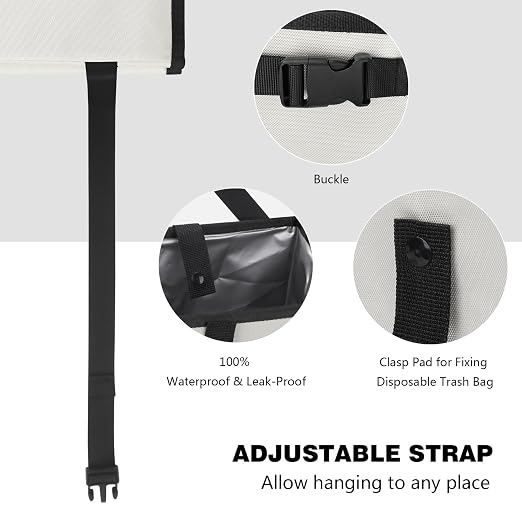 Homelove Car Trash Can, Leak-Proof Waterproof Trash Bin Collapsible Portable Auto Garbage Bag Large Capacity Trashcan Storage Bag Multipurpose Car Organizer Hanging (White)
