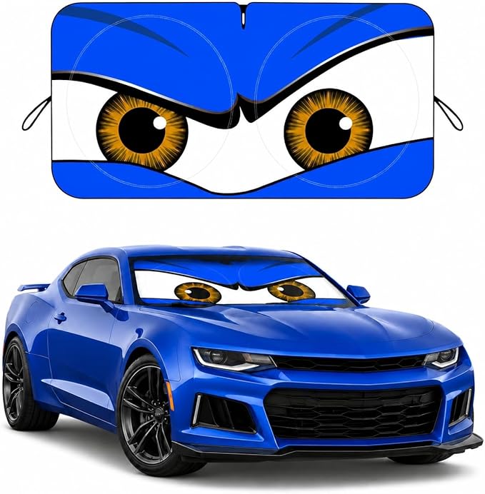 Car Windshield Sun Shade, Blue Monster Eyes Sun Visor for Car Windshield Universal Fits Sedan Compact Car Hatchback SUV - 59 x 27.5
