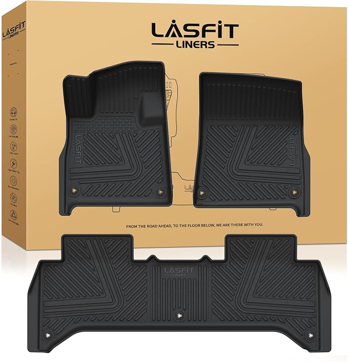 LASFIT Floor Mats for Rivian R1T 2025 2026, All Weather Floor Liner TPE Custom Fit Car Mats for Rivian R1T 1st & 2nd Row Rubber Mats, Black,Tasteless, Durable and Easy to Clean