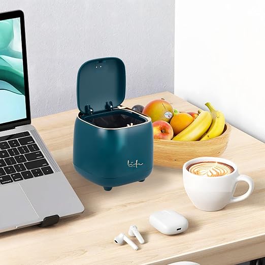 Mini Desktop Trash Can Desktop Waste Bin with Press Type Lid Wastebasket Rubbish Bin for Home& Office(Dark Green)