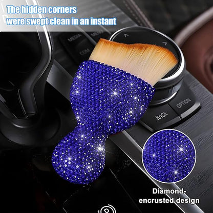Bling Car Detailing Brush, Crystal Rhinestone Non-Scratch Vehicle Cleaning Dust Brush for Air Vent & Dashboard, Soft Bristles Automotive Interior Cleaning Tool, Universal Fit (Blue)