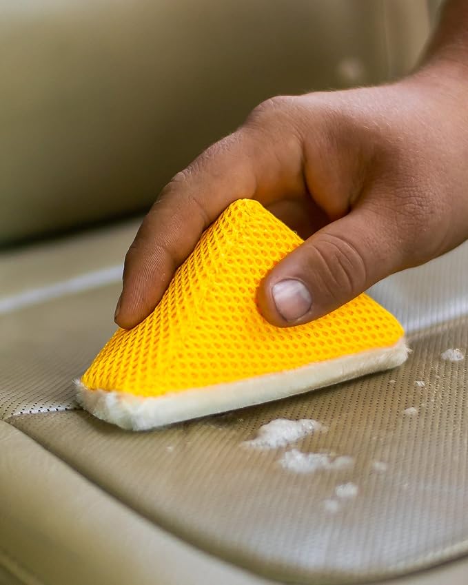 Autofiber Scrub Ninja - Wedge Scrubber, Great for scrubbing Leather, Plastic, Rubber and Vinyl - Pack of 2, White/Gold (5inch x 2.5inch x 2inch)
