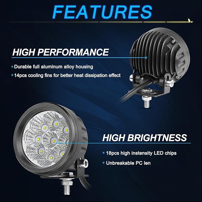 ACEC SHOP Round LED Pods 2PCS 54W 3.5 Inch Round Off Road Lights Fog Lights Offroad Driving Light Flood Light Bars LED Ditch Pods for Wrangler Pickup Truck Toyota SUV UTV ATV Boat