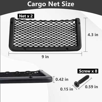 2 PCS Car Net Pocket, ABS Plastic Frame Cargo Net Storage Pockets Phone Nets, Car Mesh Net Pockets with Screws for Auto, RV, Boat, and Camper Storage Nets (9 x 4.3 Inch)
