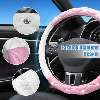 SuperKaKa Pink Steering Wheel Cover, Auto Cute Girly Car Interior Accessories Coquette Aesthetic Decoration Stuff
