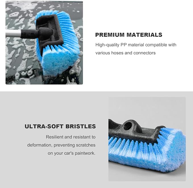 10.2" Car Wash Brush Head, Flow-Thru Auto Camper Cleaning Brushes with Soft Bristle, Universal Detailing Brush Head for Vehicle Boat Exterior Washing, Car Accessories (Blue)