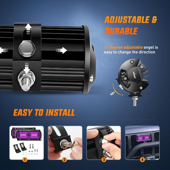 Nilight 6.5 Inch LED Light Pods Purple Triple Row 2PCS 120W Flood Spot Combo Off Road Driving Decoration Neon Hunting Lighting for UTV Pick-up Van Boat Tractor