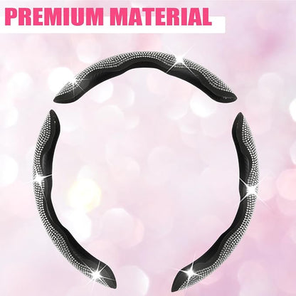 West Llama Diamond Bling Car Steering Wheel Cover with Crystal Rhinestones,3PCS Segmented Steering Wheel Protector,Universal for 99% Cars for Women(Black with White Diamond)