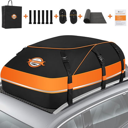 Sailnovo Rooftop Cargo Carrier, 20 Cubic Feet Soft-Shell Cargo Carrier for Top of Vehicle with/Without Roof Rack, Waterproof Car Roof Cargo Carrier with Anti-Slip Mat, Reinforced Straps, Door Hooks