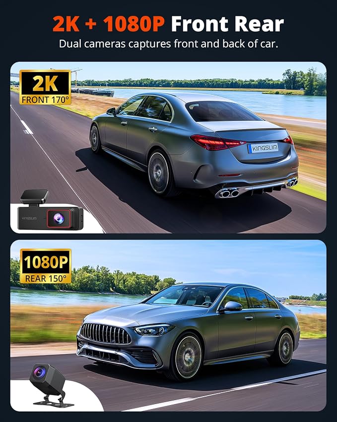 Wireless Dash Cam Front and Rear 2K, WiFi APP Dash Camera for Cars with 1.5'' Screen, Mini Dashcam Front and Back Support G-Sensor/Time Lapse 2 Kinds Parking Monitor