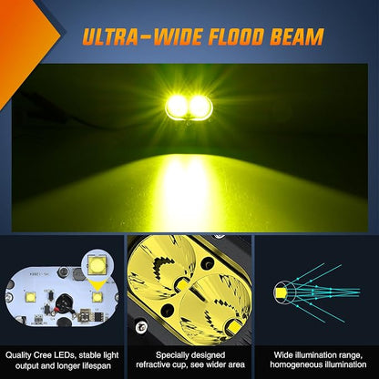 Nilight LED Pod Light 24W 4 Inch 2PCS Yellow Flood Beam Driving Lights Pods IP67 Waterproof Auxiliary Offroad Lighting for Truck Tractor SUV ATV UTV Golf Cart Boat Motorcycle Dirt Bike