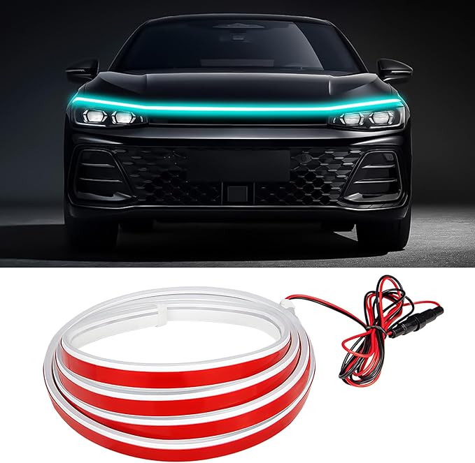Car Hood Light Strip, 59 Inches Waterproof Flexible LED Strip, Dynamic Scan Start Up Car Daytime Running Lights, Universal Auto Exterior Decor Accessories for Most Vehicles (ice blue, 59 Inches)