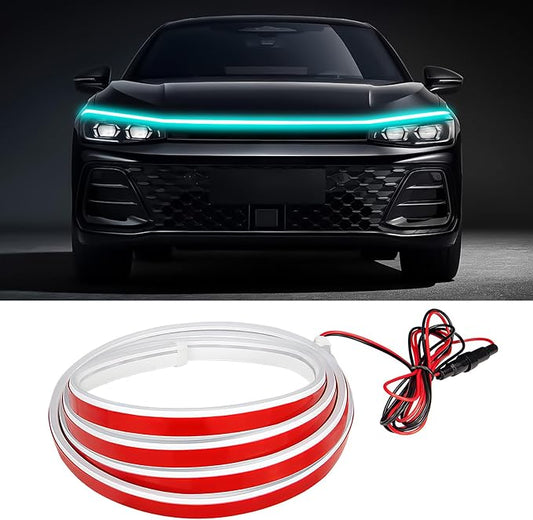 Car Hood Light Strip, 79 Inches Waterproof Flexible LED Strip, Dynamic Scan Start Up Car Daytime Running Lights, Universal Auto Exterior Decor Accessories for Most Vehicles (ice blue, 79 Inches)