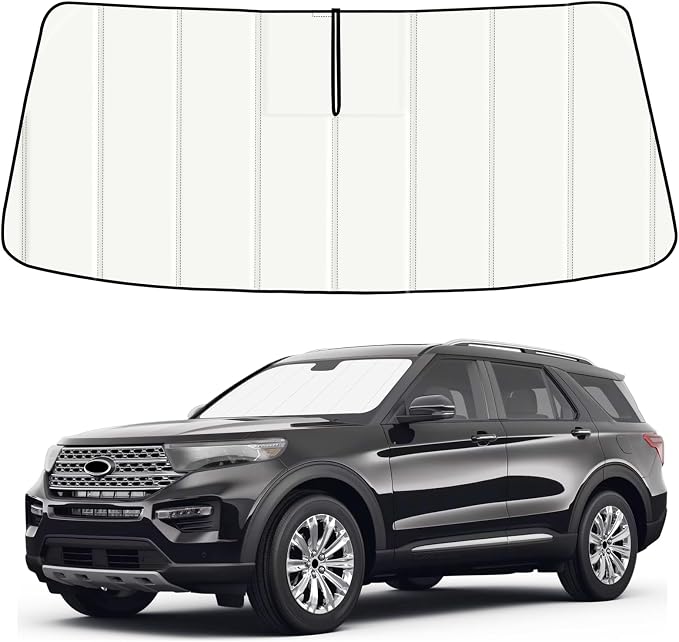 Windshield Sun Shade for Ford Explorer 2020-2025 2026, Front Window Visor Accessories, Folding Design Blocks Heat & UV Rays Maintain Cool Interior and Save Space