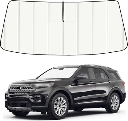 Windshield Sun Shade for Ford Explorer 2020-2025 2026, Front Window Visor Accessories, Folding Design Blocks Heat & UV Rays Maintain Cool Interior and Save Space