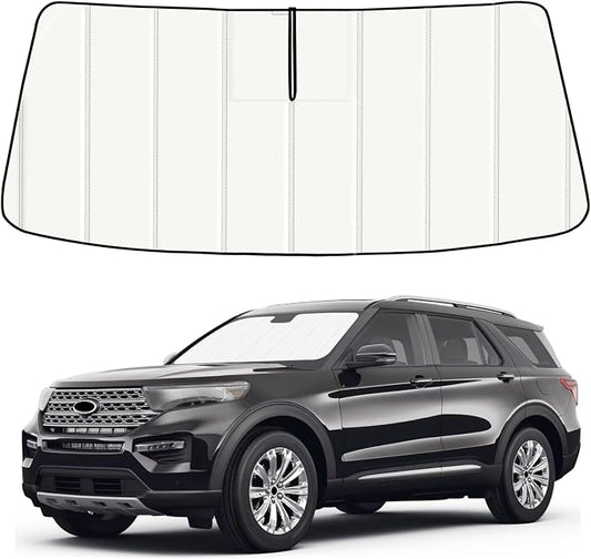 Windshield Sun Shade for Ford Explorer 2020-2025 2026, Front Window Visor Accessories, Folding Design Blocks Heat & UV Rays Maintain Cool Interior and Save Space