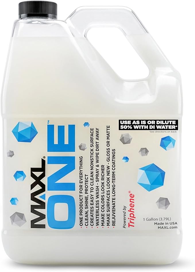 MAXL ONE ™ Car Spray with Triphene® Technology, Quick Spray & Wipe All Purpose Waterless Detailer - Clean, Shine, Protect Paint, Glass, Wheels, and Plastic Trim Without Pre-Washing (1 Gallon)