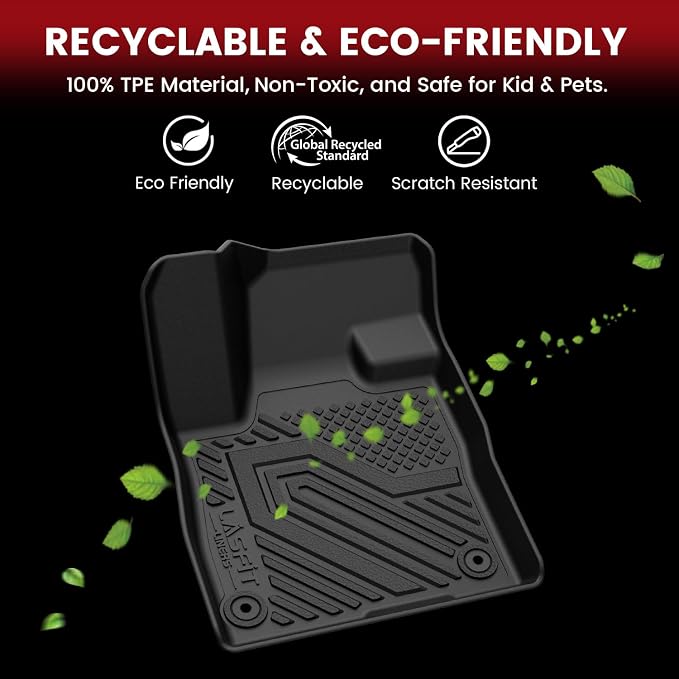 LASFIT Floor Mats for Lincoln Nautilus 2026 2025 2024, All Weather TPE Custom Fit Full Coverage Floor Mats for Cars, Refined Interior Protection, Front Rear Rows, Black
