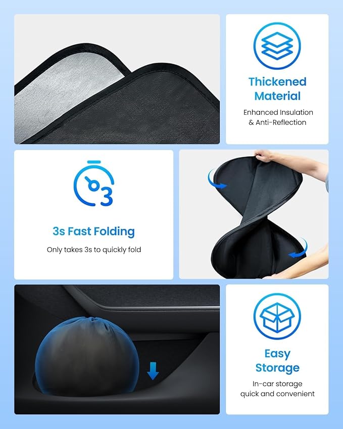 REEVAA Upgraded for Tesla Model X 2021-2026 Windshield Sunshade [Tailored Fit, 99% Sun Protection] Foldable Sun Shade Car Accessories with Storage Bag