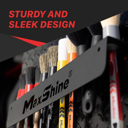 Maxshine Universal Detailing Brush Holder | Wall-Mount Organizer Holds Up to 10 Brushes | Rust-Resistant Iron Construction, Easy Installation for Garage, Car Care, Mobile & Home Use