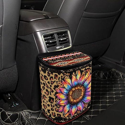 BIGCARJOB Leopard Sunflower Print Car Trash Can Bin for Car Back Seat Leak Proof, Car Trash Bag Hanging,Vehicle Trash Can for SUV Truck Van,Automotive Car Garbage Cans for Front Seat