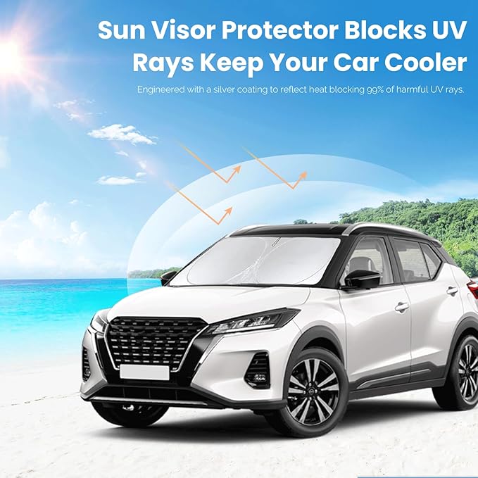 Custom Fit Nissan Kicks Windshield Sunshade 2018 2019 2020 2021 2022 2023 2024 2025 for Kicks, S, SV, SR Crossover Accessories Front Window Shades Car Shield Cover 240T Sun Visor Blocks UV Rays