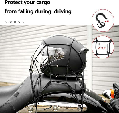 15"x15" Universal Truck Bed Net Black Latex Bungee Cargo Net Extends to 30"x30" with 6 Adjustable Hooks & Tight 2"x2" Mesh by Cenipar