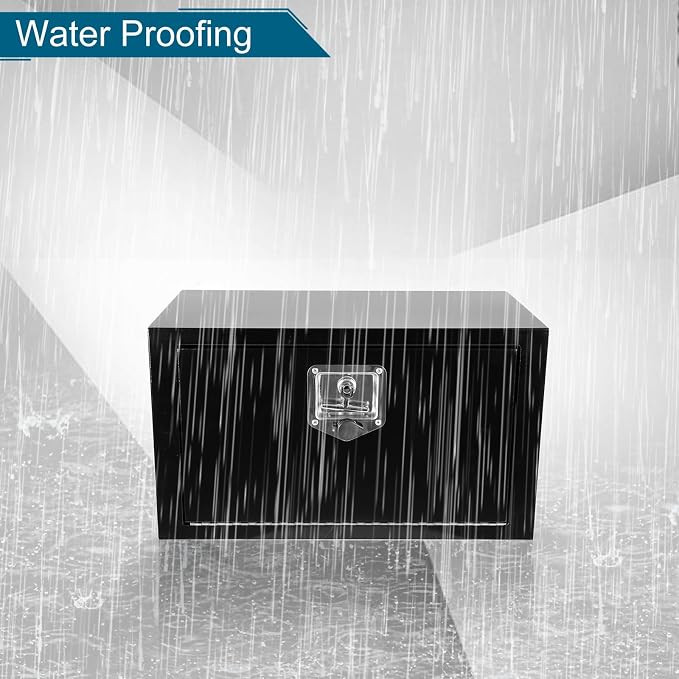 24"X12"X14" Underbody Steel Utility Truck Tool Box Chest With Lock and Keys，Heavy Duty Trailer Toolbox for Pick Up Truck RV Trailer, Black Storage Organizer Box