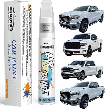 Ivory White Tri-Coat Pearl-Coat(PWD/JWD) Touch Up Paint for Ram, Exact Color Match Car Paint Scratch Repair Remover Pen Kit Fix Vehicle Chips and Automotive Nicks Scuff